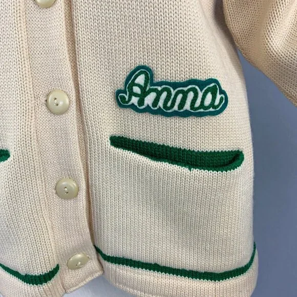 Vintage 50’s Queen of Peace Wool Cardigan Varisty Ivory/Cream Green - Picture 7 of 8